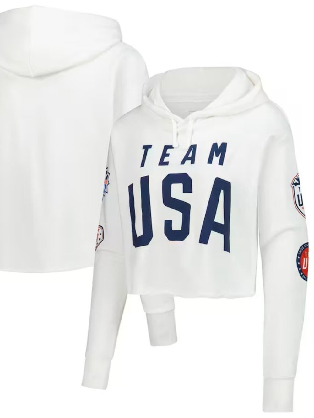 Women's Team USA 2026 Milan Olympics Flag & Patches Cropped Pullover Hoodie